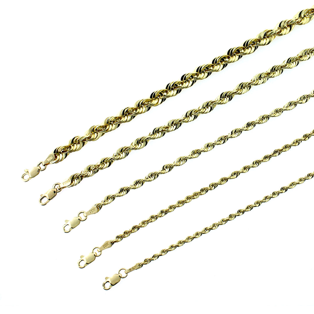 10K Solid Yellow Gold Rope Chain Necklace For Men & Women – JewelzKing
