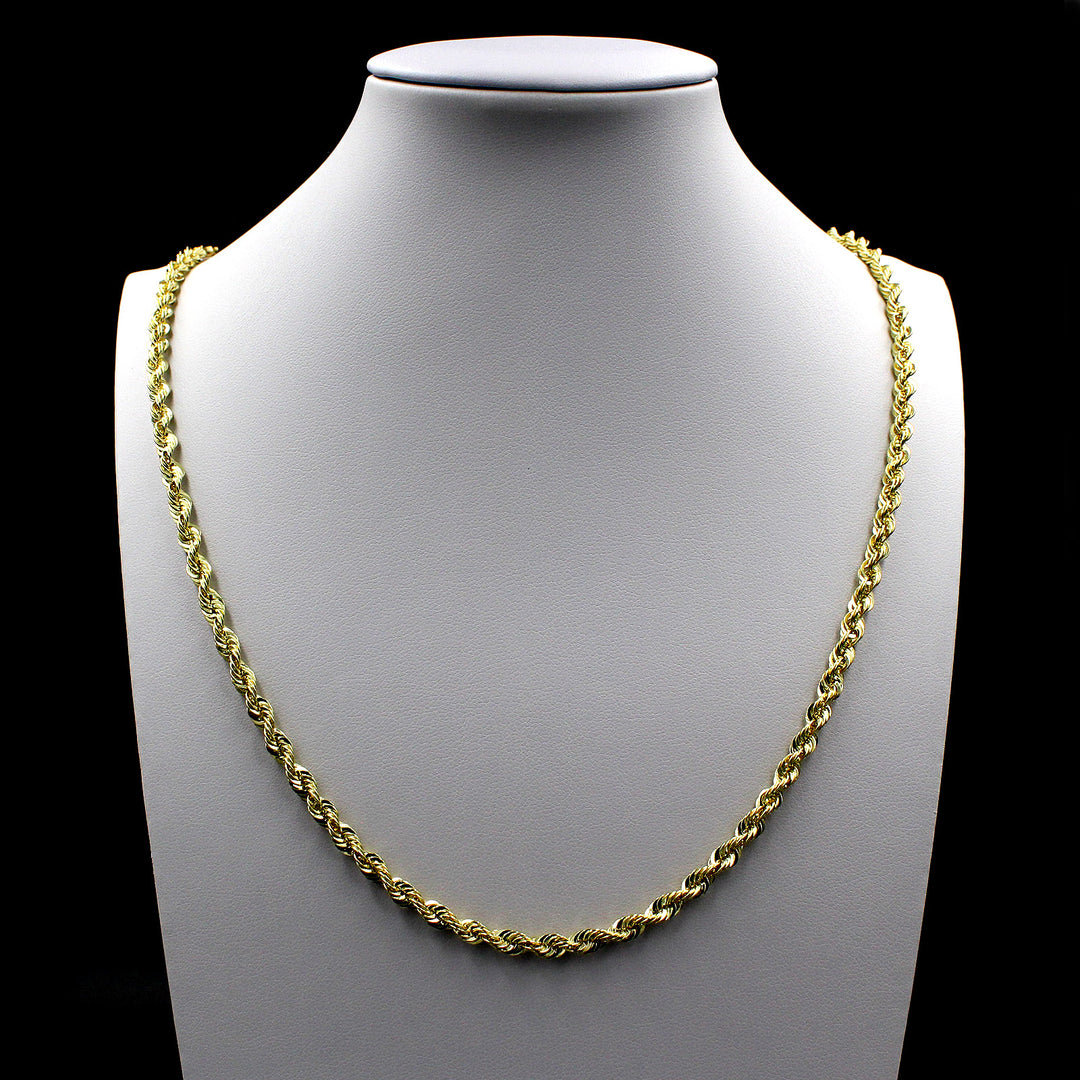 10K Solid Yellow Gold Rope Chain Necklace For Men Women – JewelzKing