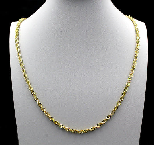 10K Yellow Gold Rope Chain Necklace 4MM 18" 20" 22" 24" 26" 28" 30"