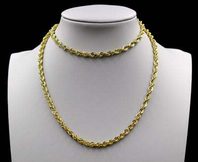 10K Yellow Gold Rope Chain Necklace 16'' - 30" 2mm 2.5mm 3mm 4mm 5mm 6mm