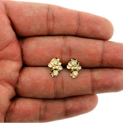 Men's Women's Kid's 10K Solid Yellow Gold Diamond Cut CZ Nugget Stud Earrings