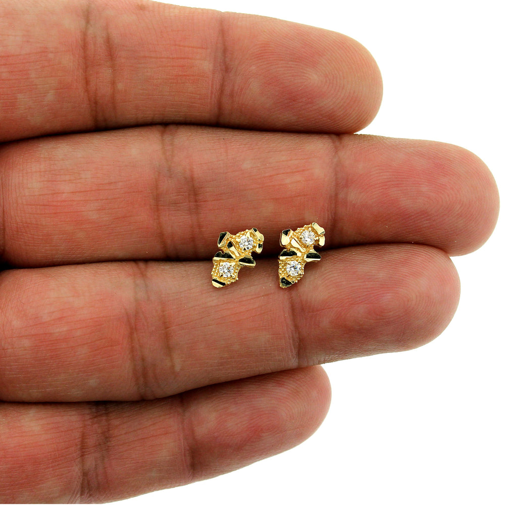 Men's Women's Kid's 10K Solid Yellow Gold Diamond Cut CZ Nugget Stud Earrings
