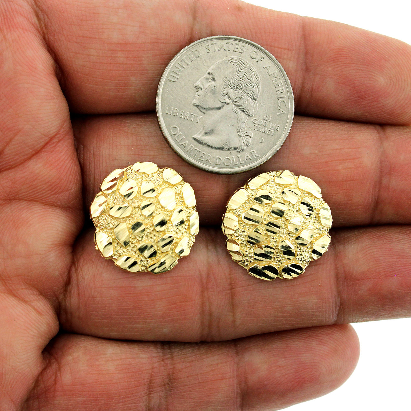 10K Yellow Gold 20MM Diamond Cut Extra Large Round Nugget Stud Earrings