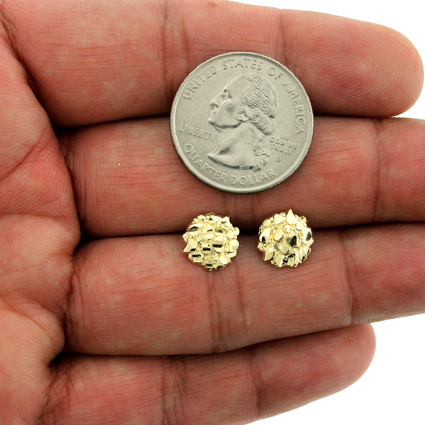 Men's Women's Kid's 10K Solid Yellow Gold Diamond Cut Round Nugget Stud Earrings