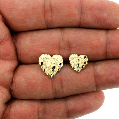 Men's Women's Kid's 10K Solid Yellow Gold Diamond Cut Heart Nugget Stud Earrings
