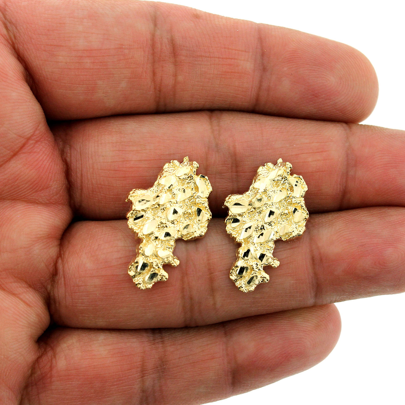 Mens Real 10K Solid Yellow Gold Extra Large Nugget Stud Earrings