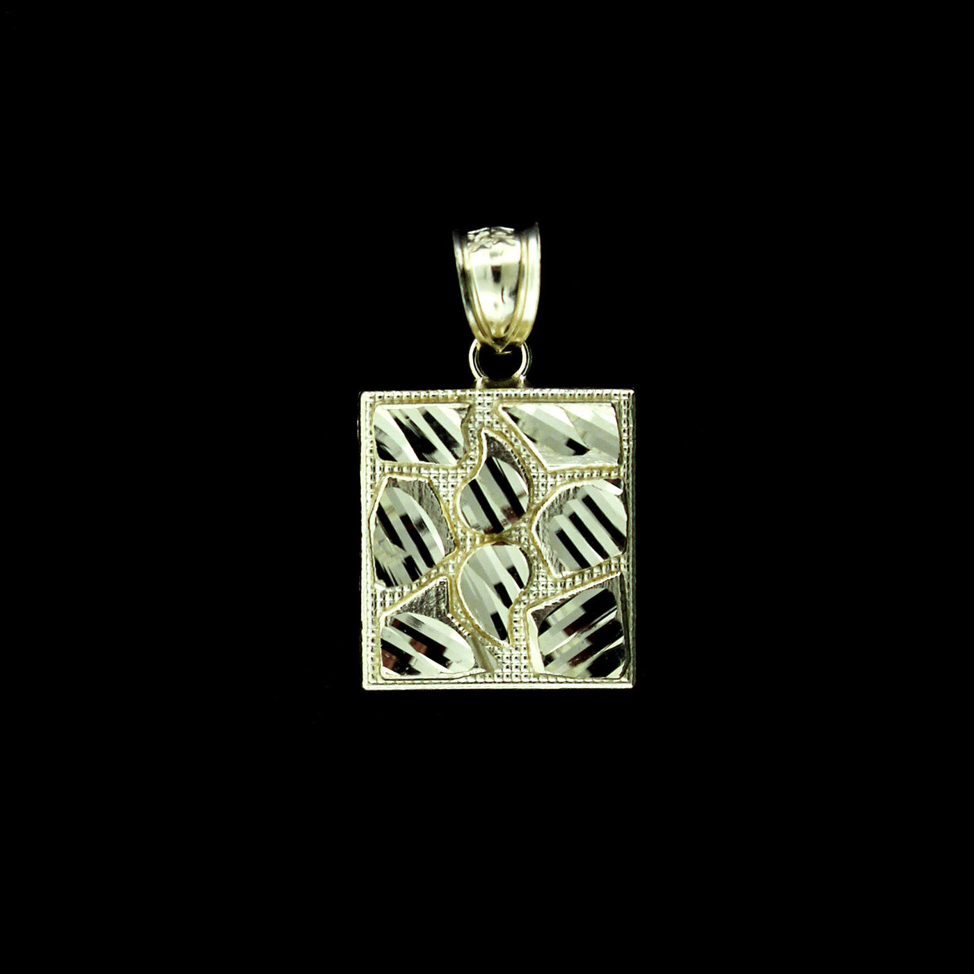 10K Yellow Gold Mens Square Diamond Cut Nugget Style Charm Pendant