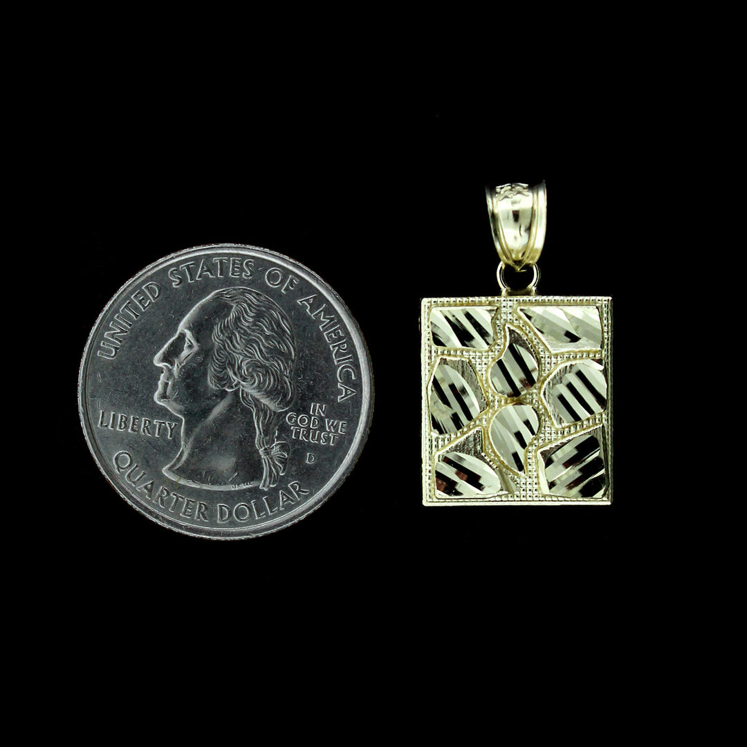 10K Yellow Gold Mens Square Diamond Cut Nugget Style Charm Pendant