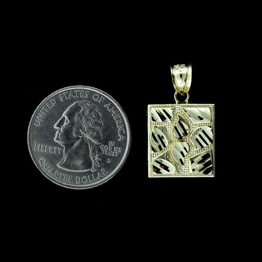 10K Yellow Gold Mens Square Diamond Cut Nugget Style Charm Pendant