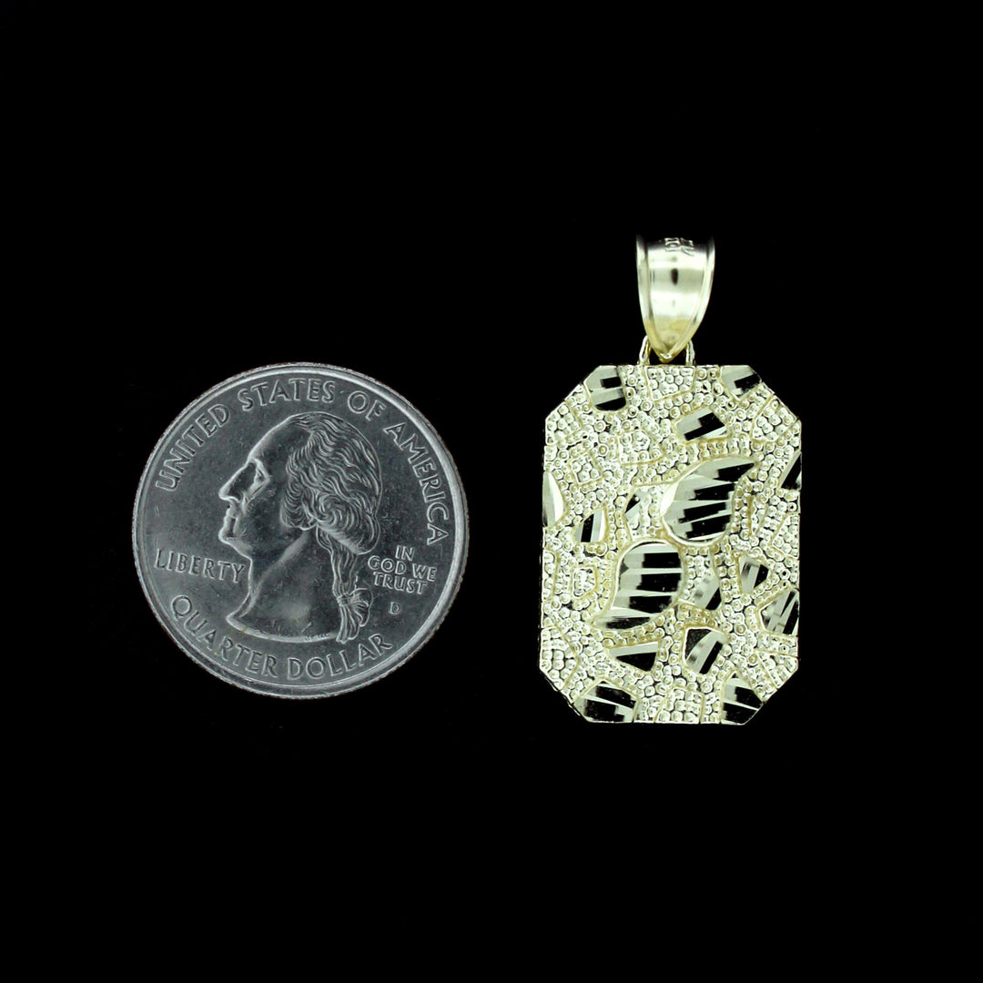 Mens Real 10K Yellow Gold Nugget Style Pendant With 2.5mm Rope Chain Necklace Set