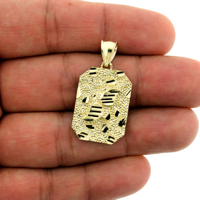 Mens Real 10K Yellow Gold Nugget Style Pendant With 2.5mm Rope Chain Necklace Set