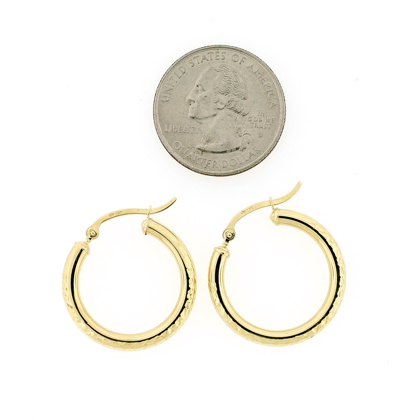 Real 10K Yellow Gold 3mm X 25mm 1" Diamond Cut Shiny Plain Hoop Earrings