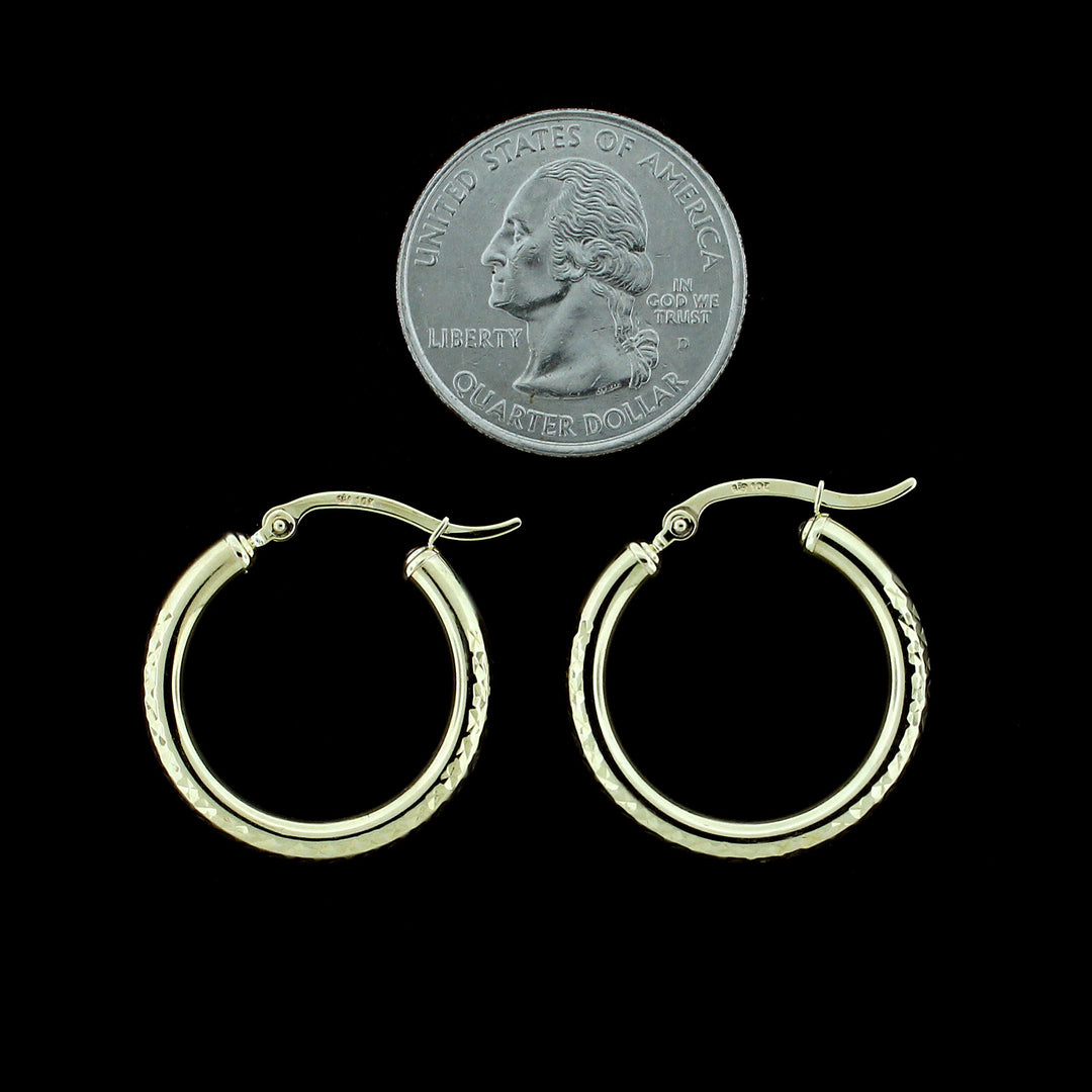 Real 10K Yellow Gold 3mm X 25mm 1" Diamond Cut Shiny Plain Hoop Earrings