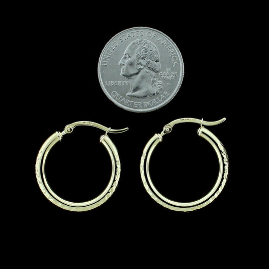 Real 10K Yellow Gold 3mm X 25mm 1" Diamond Cut Shiny Plain Hoop Earrings