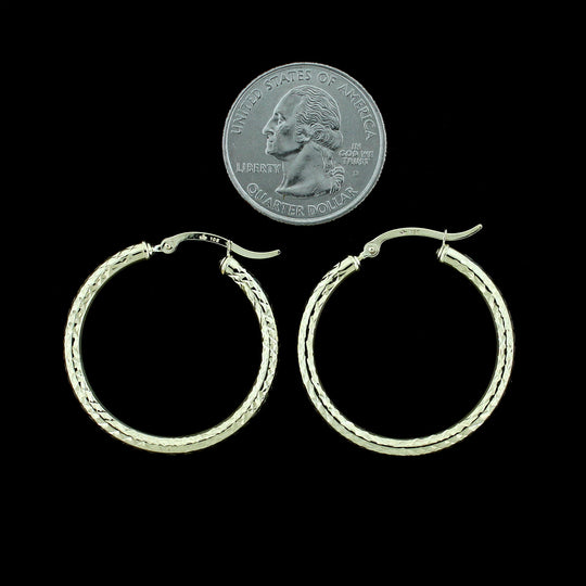 Real 10K Yellow Gold 3mm X 32mm 1.25" Diamond Cut Shiny Plain Hoop Earrings