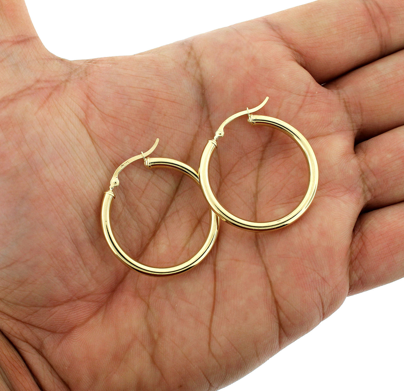Real 10K Solid Yellow Gold 3mm X 32mm 1.25" Plain Shiny Round Tube Hoop Earrings