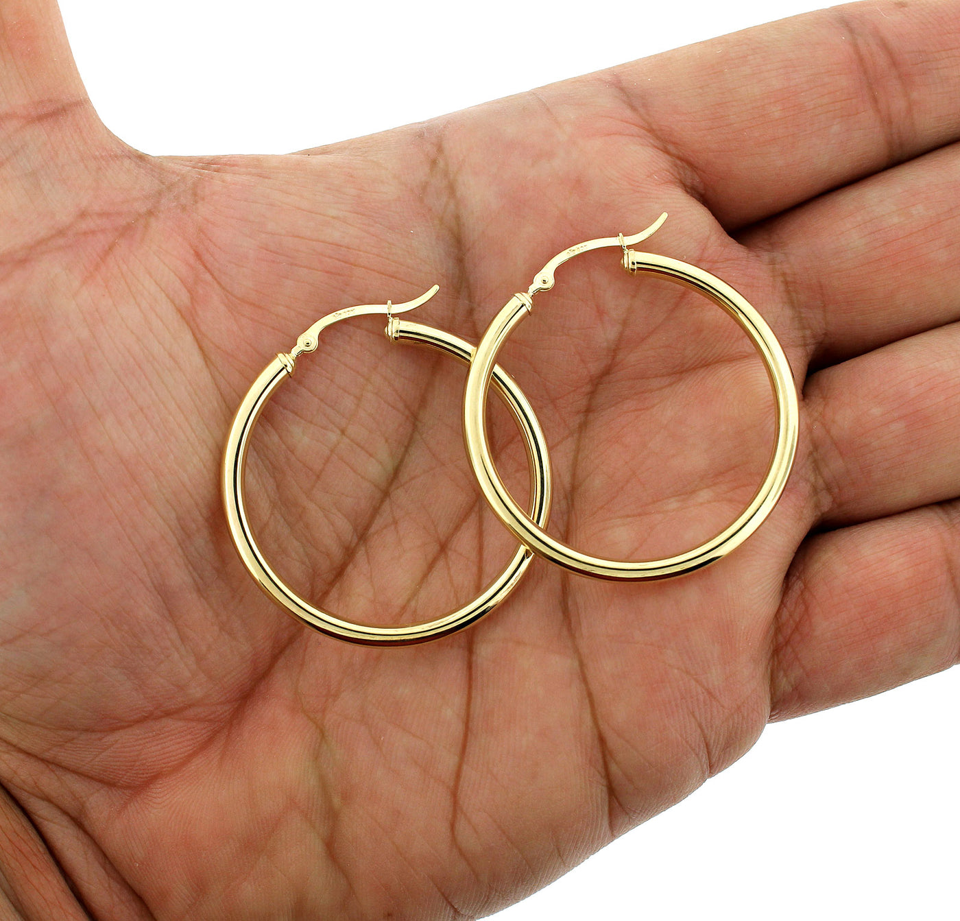 Real 10K Solid Yellow Gold 3mm X 38mm 1.5" Plain Shiny Round Tube Hoop Earrings
