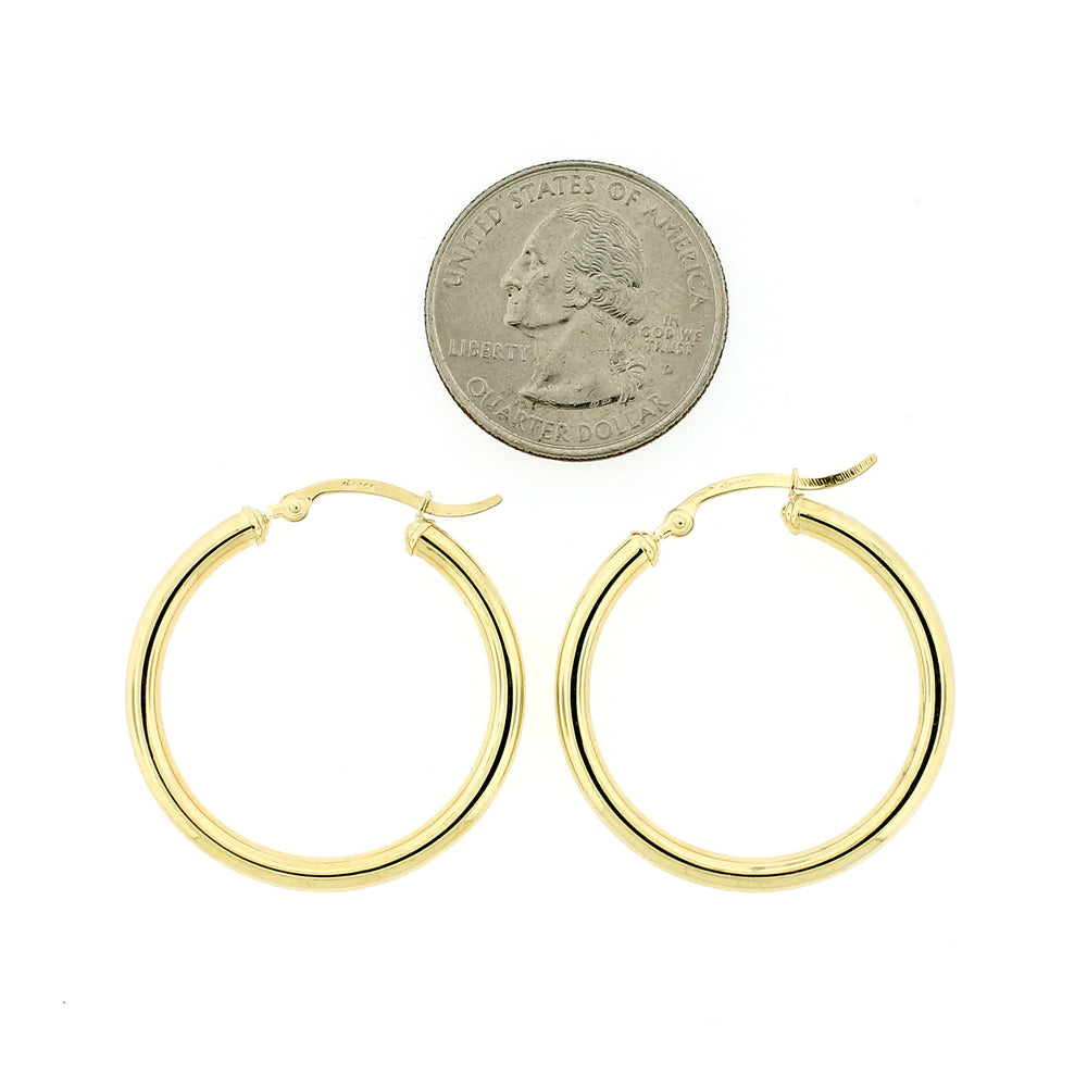 Real 10K Solid Yellow Gold 3mm X 32mm 1.25" Plain Shiny Round Tube Hoop Earrings