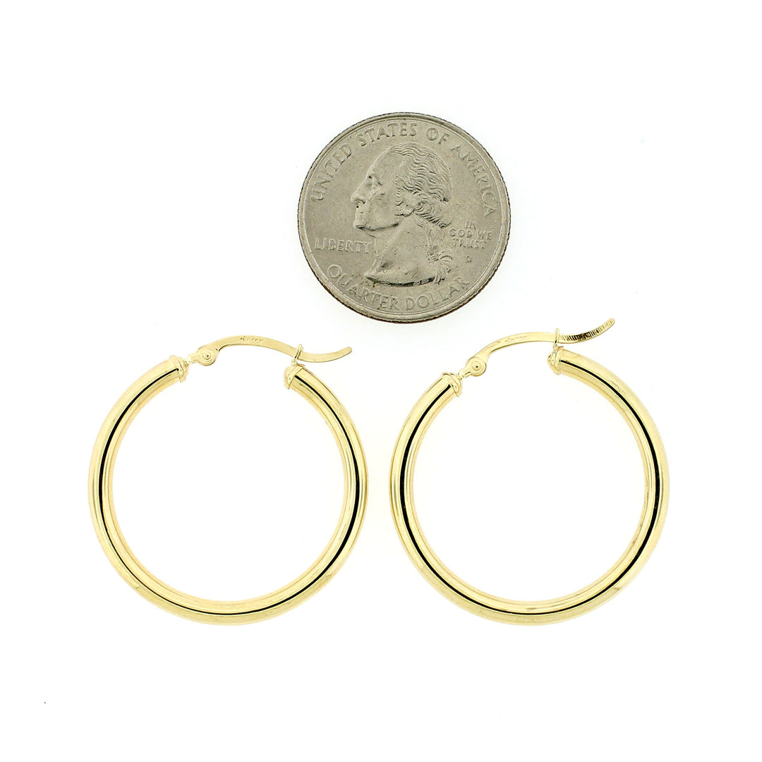 Real 10K Solid Yellow Gold 3mm X 32mm 1.25" Plain Shiny Round Tube Hoop Earrings