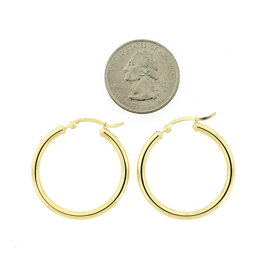 Real 10K Solid Yellow Gold 3mm X 32mm 1.25" Plain Shiny Round Tube Hoop Earrings