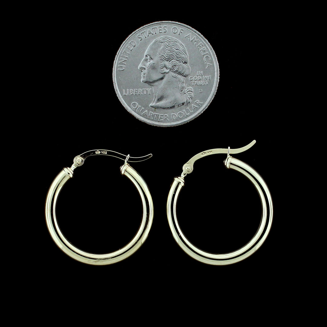 Real 10K Solid Yellow Gold 3mm X 25mm 1" Plain Shiny Round Tube Hoop Earrings