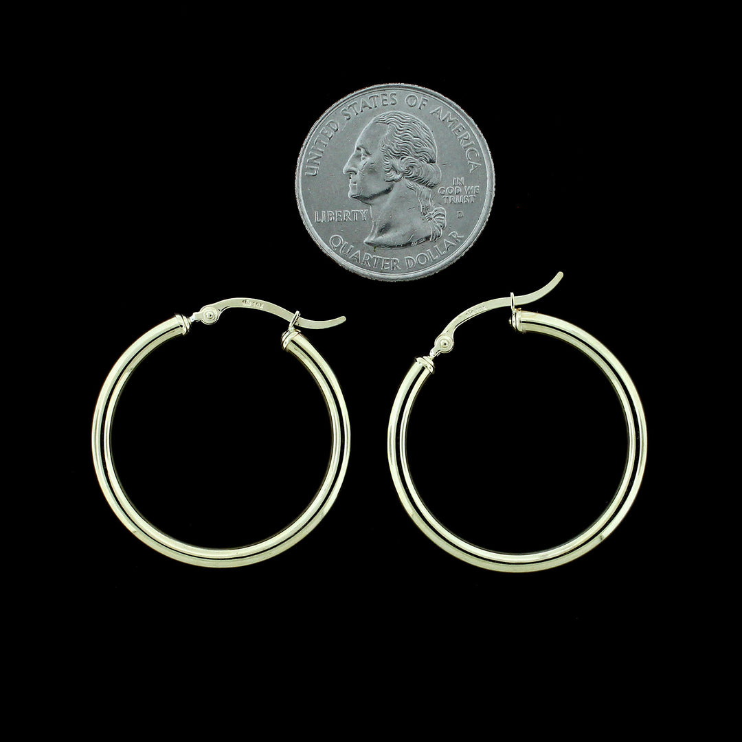 Real 10K Solid Yellow Gold 3mm X 32mm 1.25" Plain Shiny Round Tube Hoop Earrings