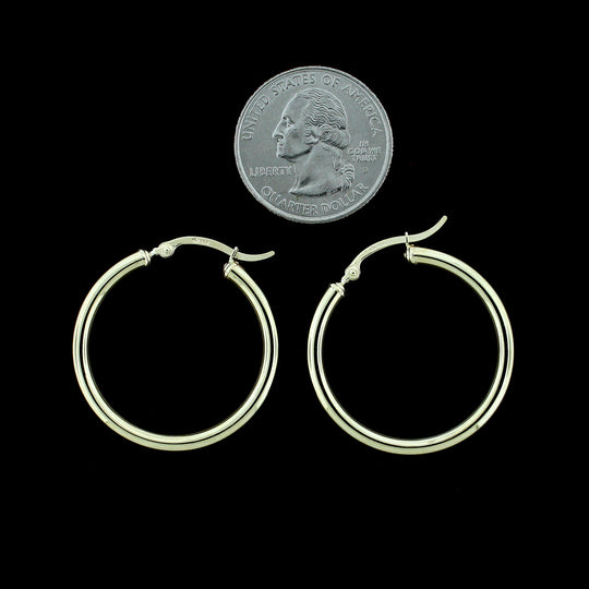 Real 10K Solid Yellow Gold 3mm X 32mm 1.25" Plain Shiny Round Tube Hoop Earrings
