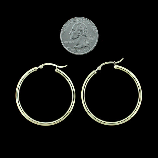 Real 10K Solid Yellow Gold 3mm X 38mm 1.5" Plain Shiny Round Tube Hoop Earrings