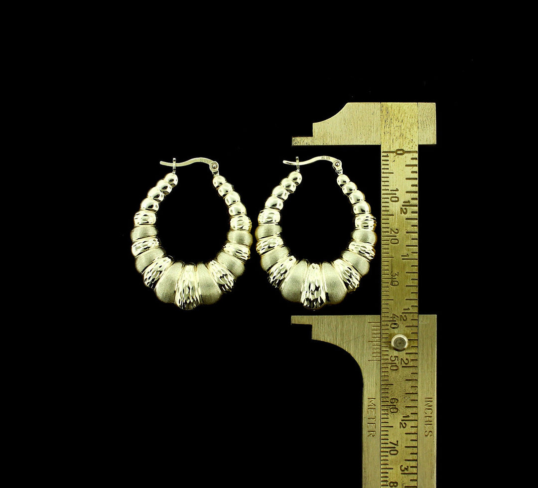 10K Yellow Gold 38mm Scalloped Hoop Earrings - Oval Shrimp Door Knocker Women