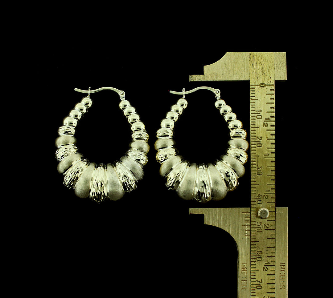 Real 10K Yellow Gold 45mm 1.75" Diamond Cut Large Scalloped Hoop Shrimp Earrings