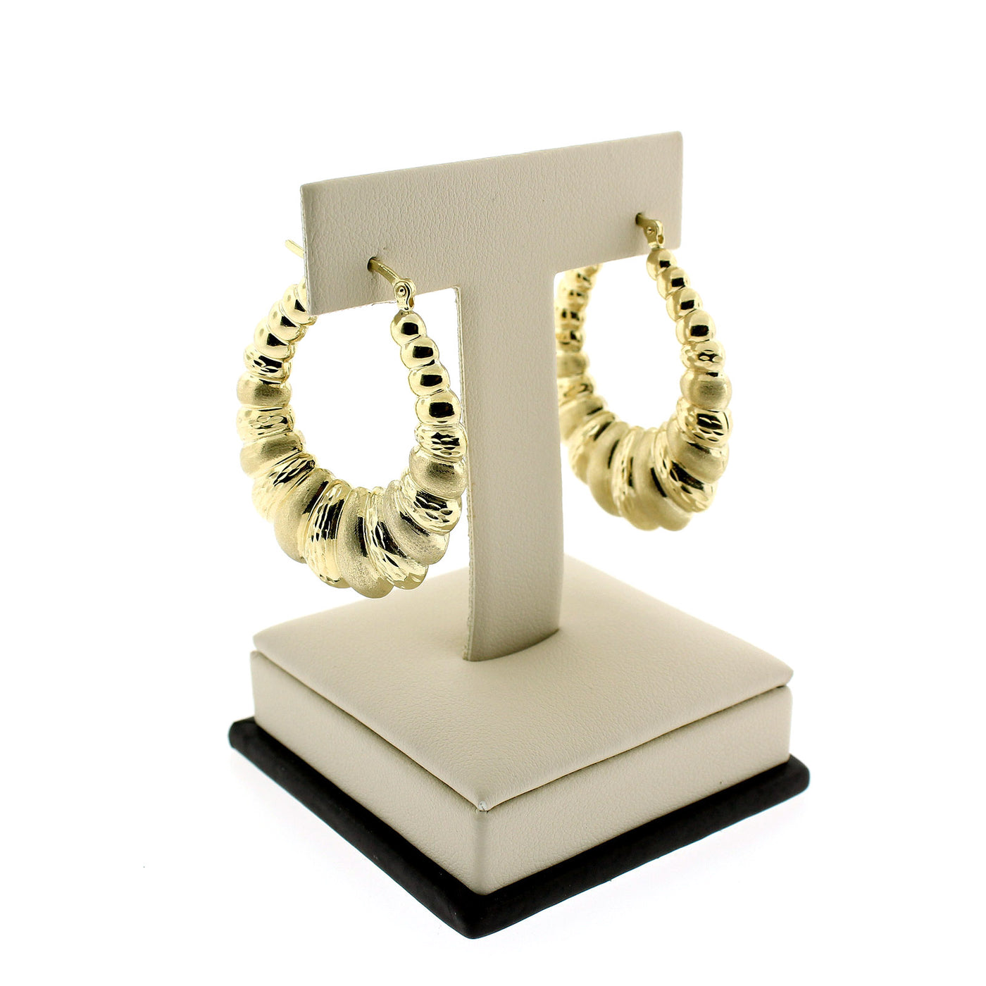 Womens Real 10K Yellow Gold Diamond Cut Scalloped Hoop Shrimp Earrings, 3 Sizes