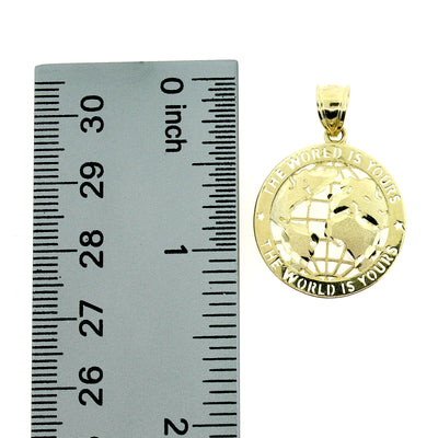 Mens Real 10K Yellow Gold Diamond Cut The World is Yours Globe Map Charm Pendant