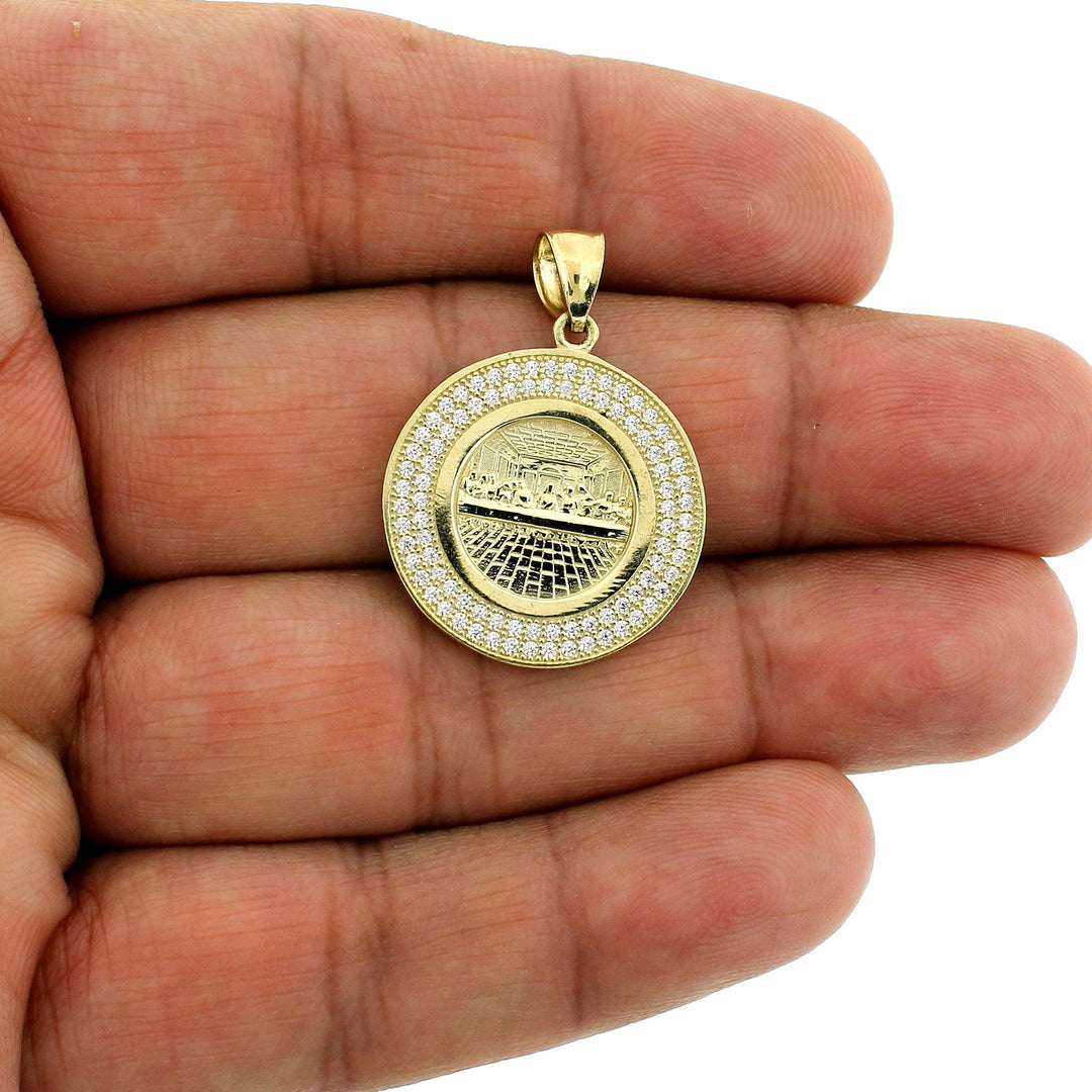 Mens 10K Yellow Gold Round Apostles Last Supper Pendant, 10KT Diamond Cut Charm