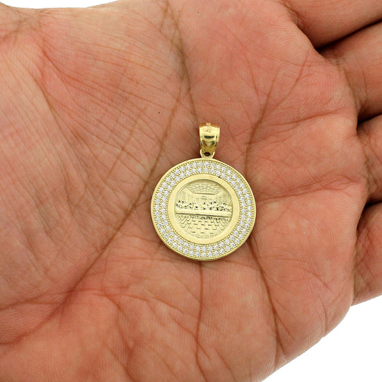 Mens 10K Yellow Gold Round Apostles Last Supper Pendant, 10KT Diamond Cut Charm