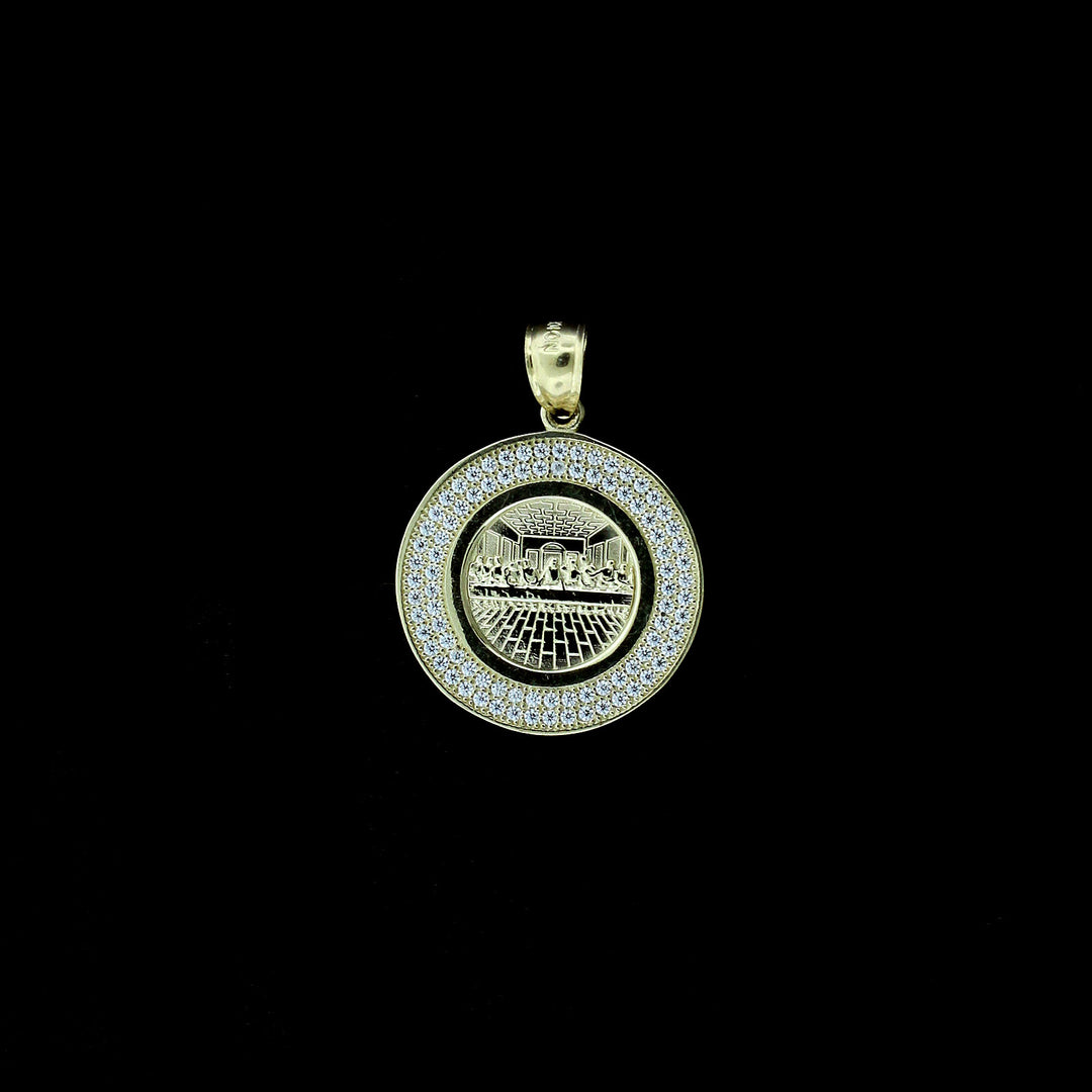Mens Real 10K Yellow Gold Diamond Cut Round Jesus Last Supper Charm Pendant