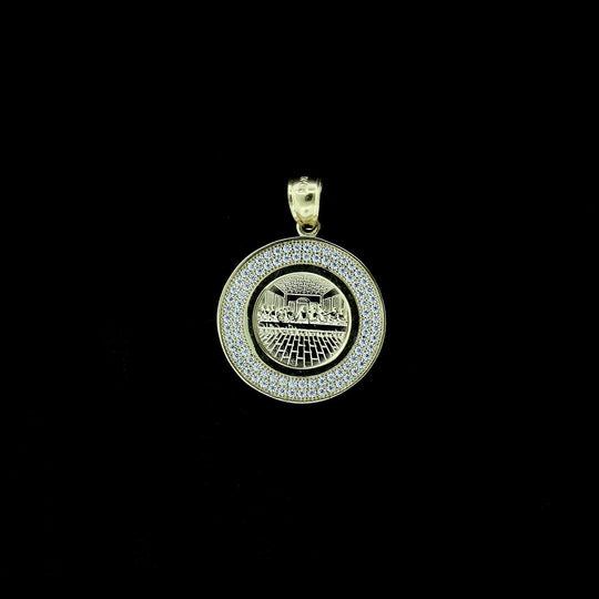 Mens 10K Yellow Gold Round Apostles Last Supper Pendant, 10KT Diamond Cut Charm