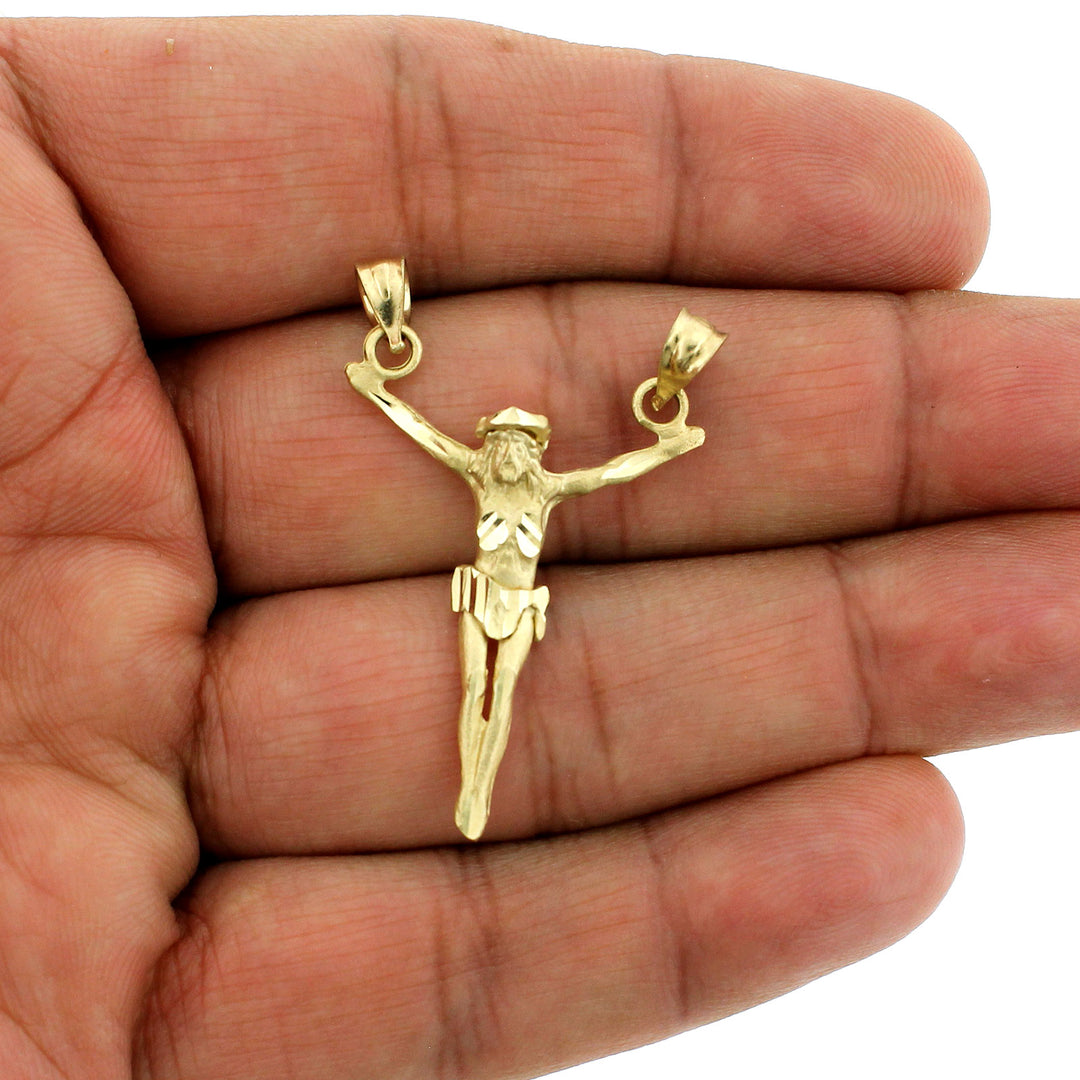 Mens Real 10K Yellow Gold Jesus Face Charm Pendant &amp; 2.5mm Rope Chain Necklace Set