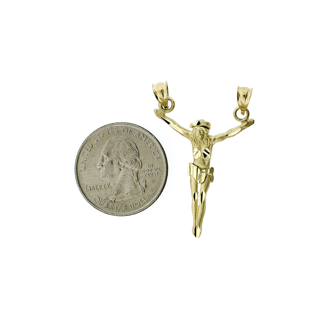 Mens Real 10K Yellow Gold Diamond Cut Jesus Face Charm Pendant