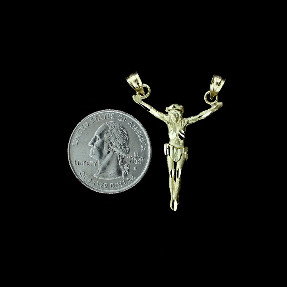 Mens Real 10K Yellow Gold Diamond Cut Jesus Face Charm Pendant