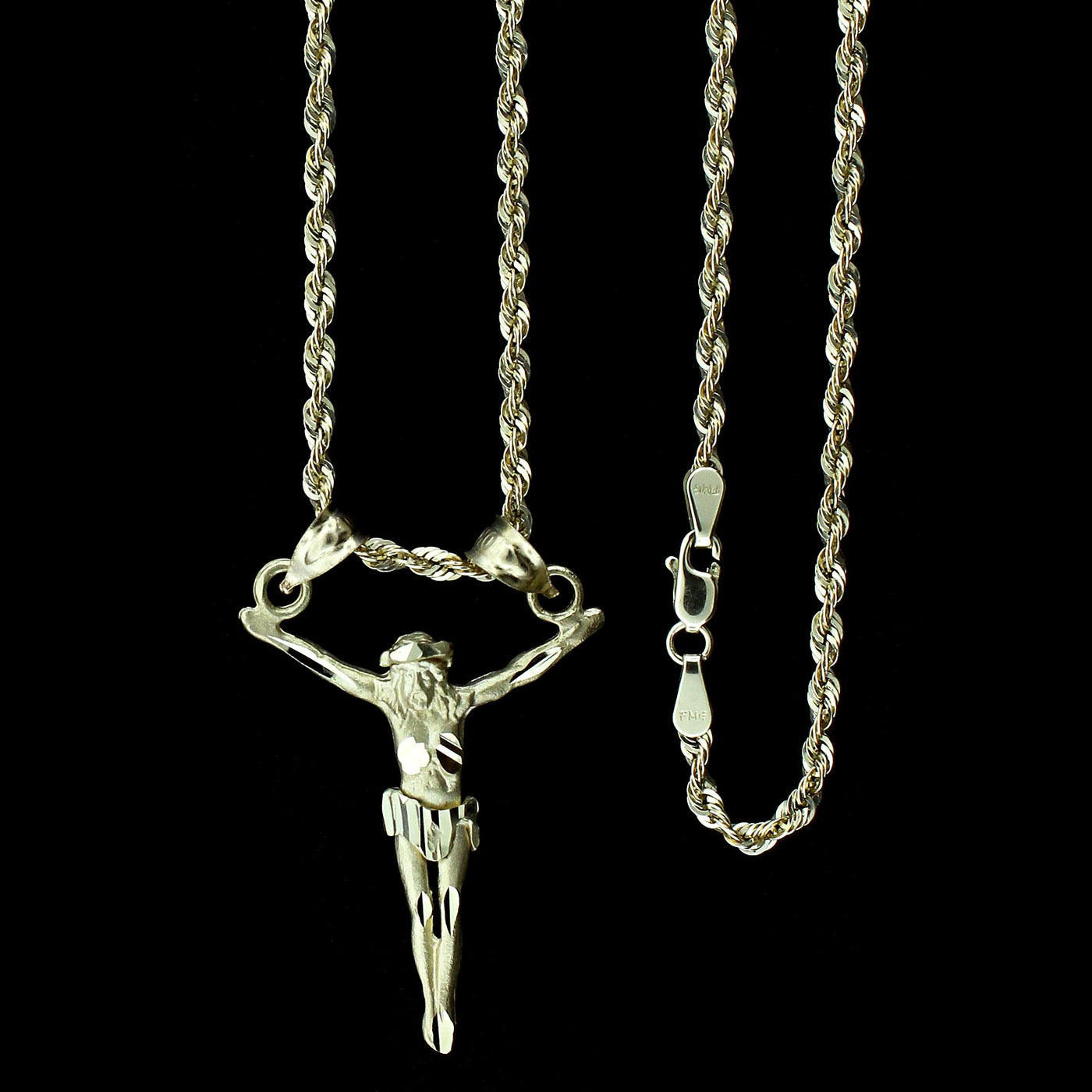 Mens Real 10K Yellow Gold Jesus Face Charm Pendant & 2.5mm Rope Chain Necklace Set