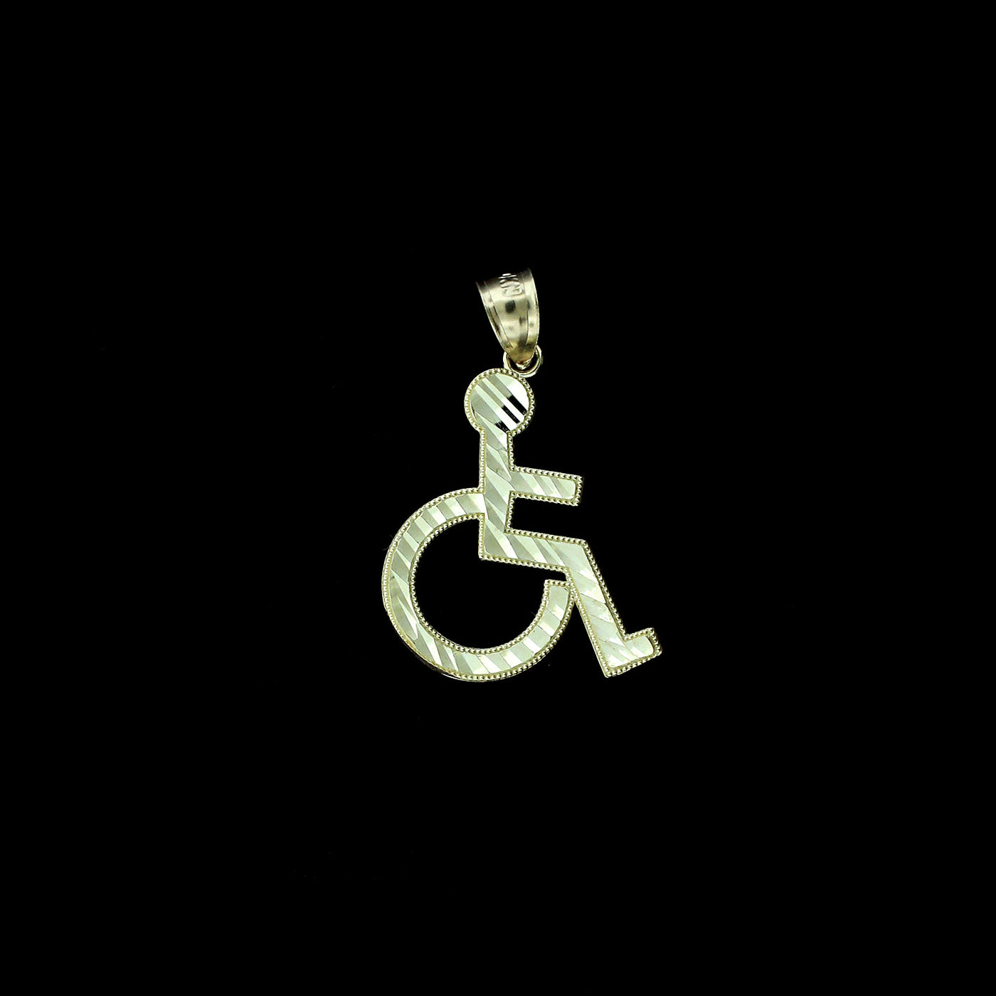 Real 10K Yellow Gold Diamond Cut Handicap Sign Wheelchair Charm Pendant