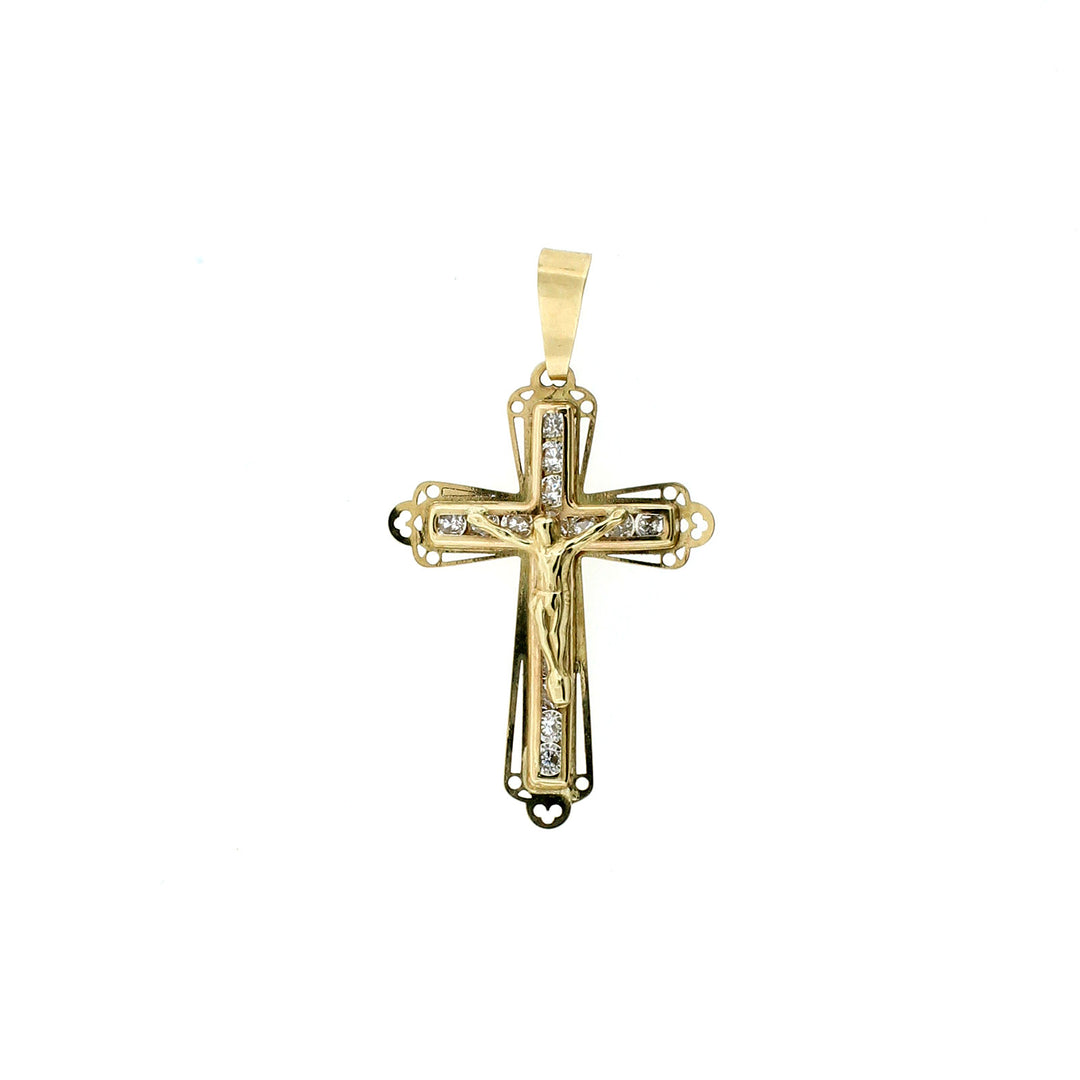 Mens Real 10K Yellow Gold Diamond Cut Jesus Crucifix Cross Charm Pendant
