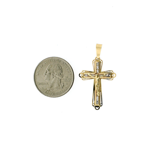 Mens Real 10K Yellow Gold Diamond Cut Jesus Crucifix Cross Charm Pendant