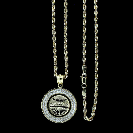 Mens Real 10K Yellow Gold Jesus Last Supper CZ Charm Pendant &amp; 2.5mm Rope Chain Necklace Set