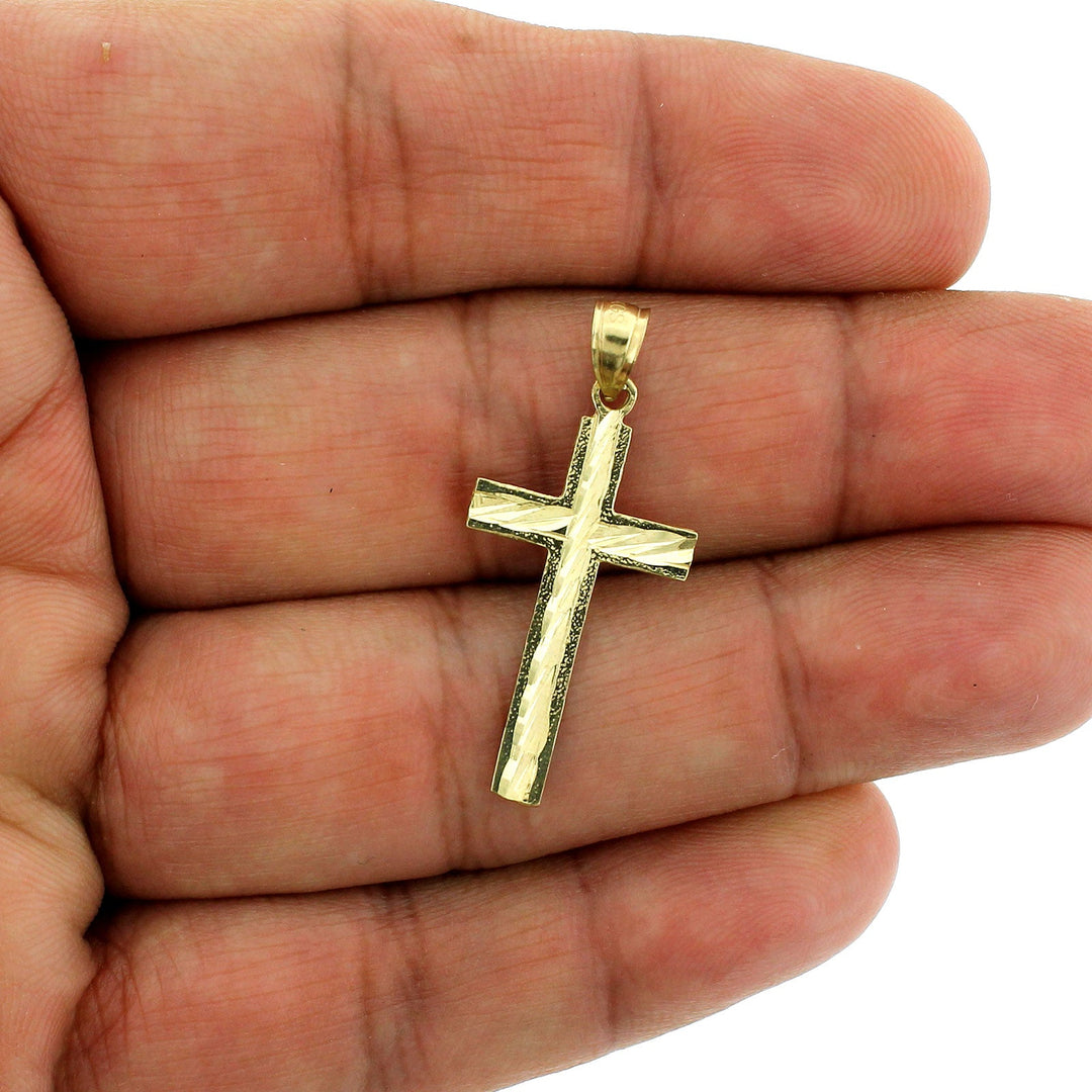 Real 10K Yellow Gold Diamond Cut Cross Pendant, 10KT Jesus Charm, Men Women