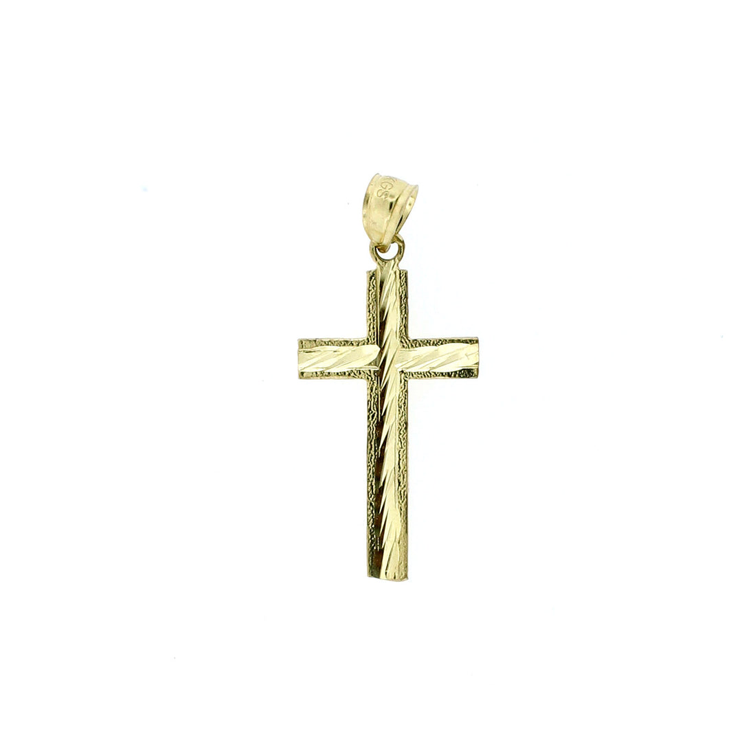 Mens Real 10K Yellow Gold Diamond Cut Cross Charm Pendant 1.55" inch, 10KT Gold
