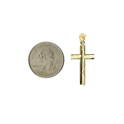 Mens Real 10K Yellow Gold Diamond Cut Cross Charm Pendant 1.55" inch, 10KT Gold