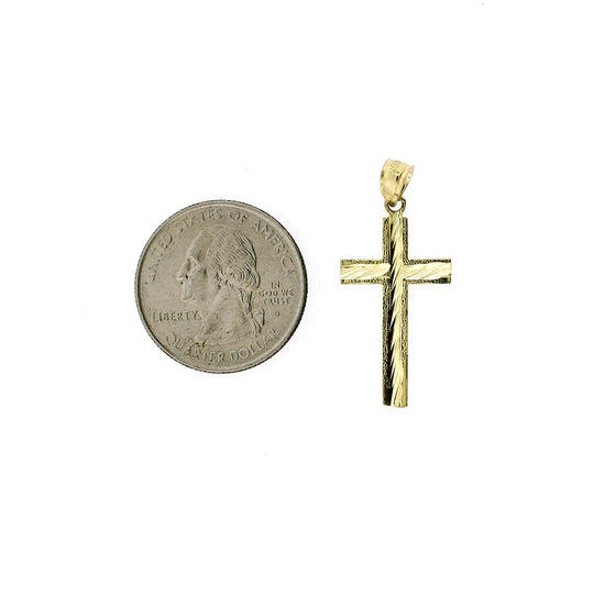 Real 10K Yellow Gold Diamond Cut Cross Pendant, 10KT Jesus Charm, Men Women