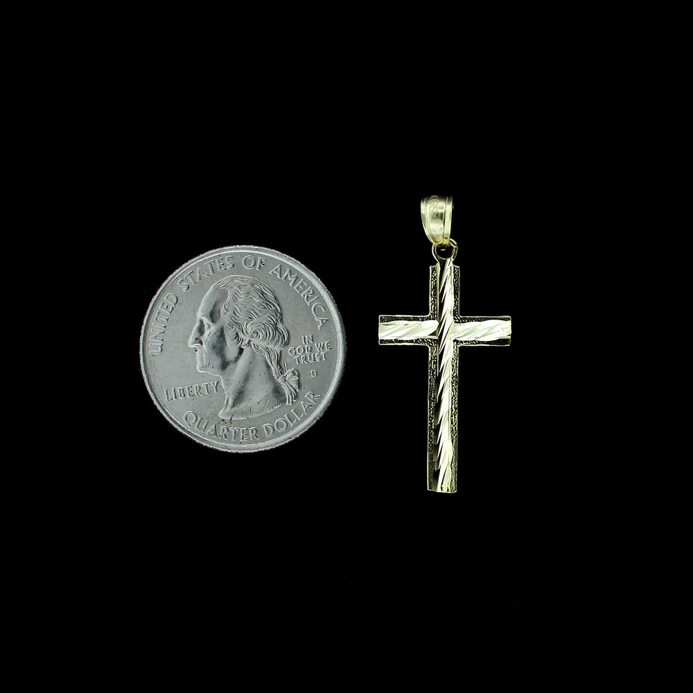 Mens Real 10K Yellow Gold Diamond Cut Cross Charm Pendant 1.55" inch, 10KT Gold