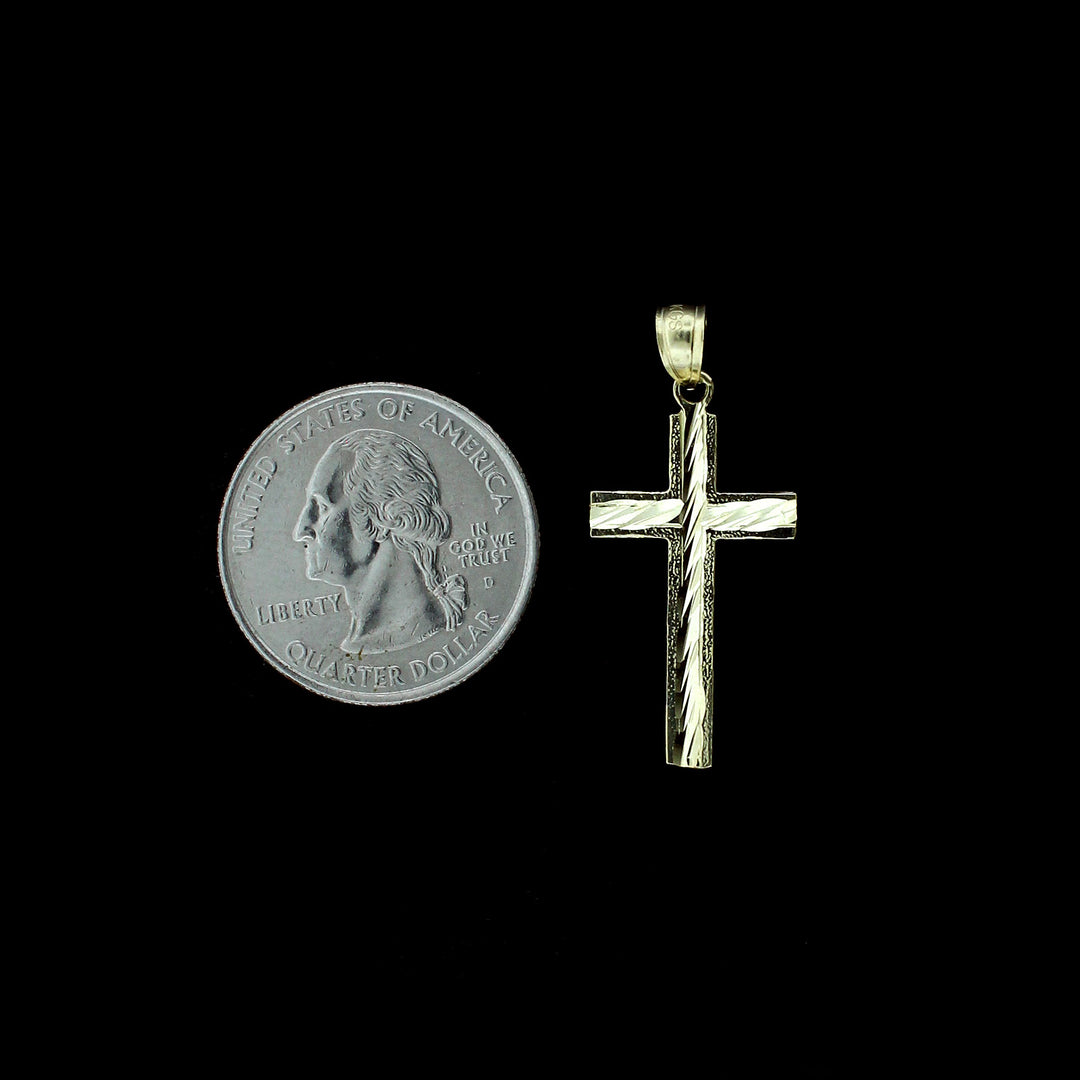 Mens Real 10K Yellow Gold Diamond Cut Cross Charm Pendant 1.55" inch, 10KT Gold